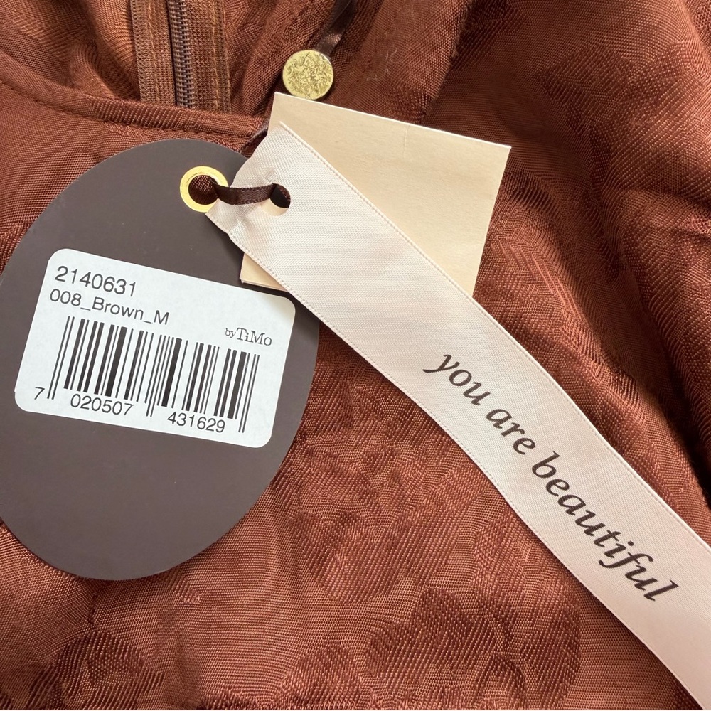 NWT ByTimo Jacquard Chocolate Brown Floral Ruched Ruffled Georgette Mini Dress - Picture 10 of 15
